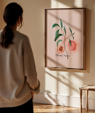 Watercolor Illustration of Honey Peach with Leaves on Light Background - Mi tienda