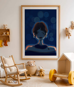 Illustration d'une femme avec des lumières bokeh et des boucles d'oreilles élégantes