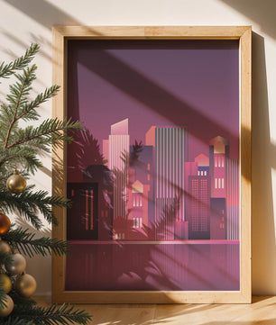 Modern Abstract Cityscape at Sunset with Reflective Water - Mi tienda