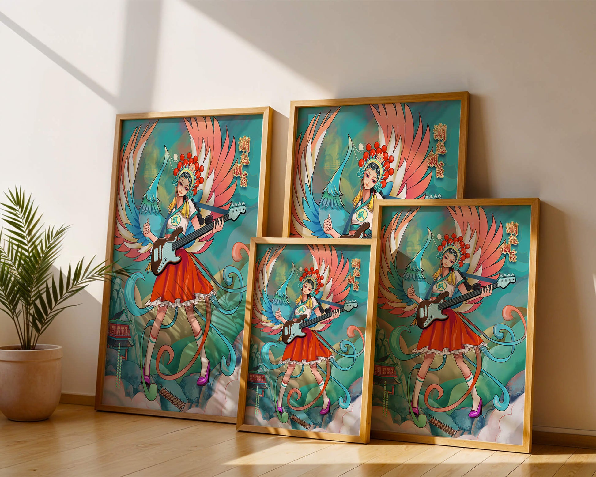 Colorful fusion of traditional and modern art featuring a musician