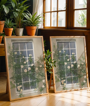 Floral Window with Climbing Roses in a Tranquil Setting