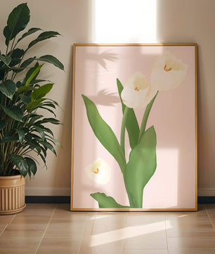 Elegant white tulips illustration on pastel background