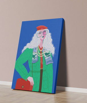 Ilustración de moda colorida con accesorios llamativos y estilo vibrante