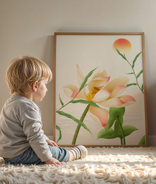 Serene Lotus Flower with Sun in Minimalist Natural Setting - Mi tienda