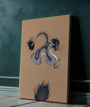 Illustration of a mystical dragon with fluid form on a beige background