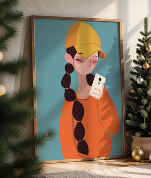 Colorful illustration of a girl with a smartphone