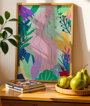 Abstract Botanic Composition with Vibrant Leaves and Shapes