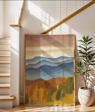 Autumn Mountain Landscape with Vibrant Trees and Colorful Sky