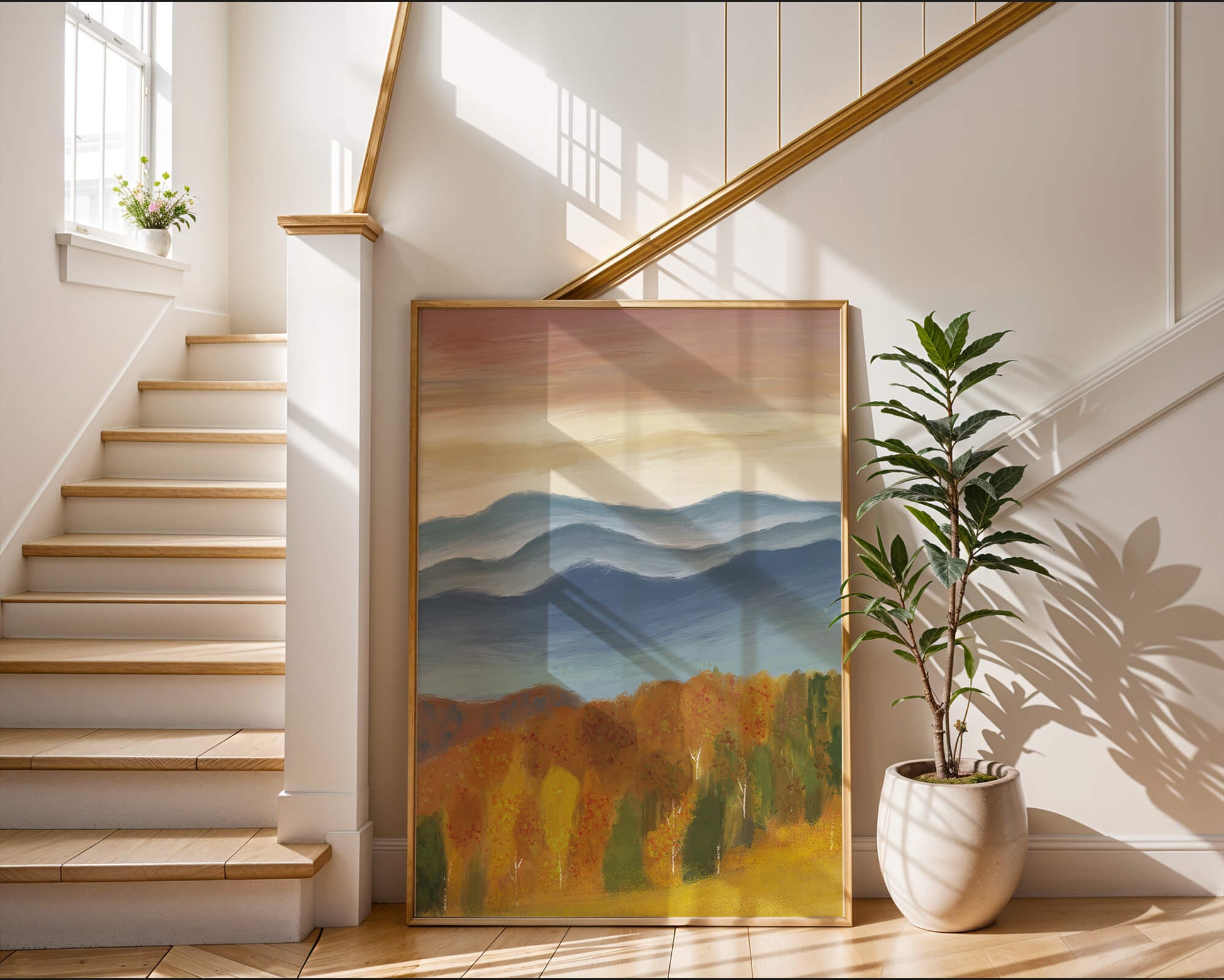 Autumn Mountain Landscape with Vibrant Trees and Colorful Sky