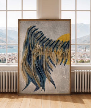 Arte de plumas abstractas con detalles dorados sobre fondo texturizado
