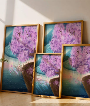 A Beautiful Cherry Blossom Tree in a Dreamlike Landscape