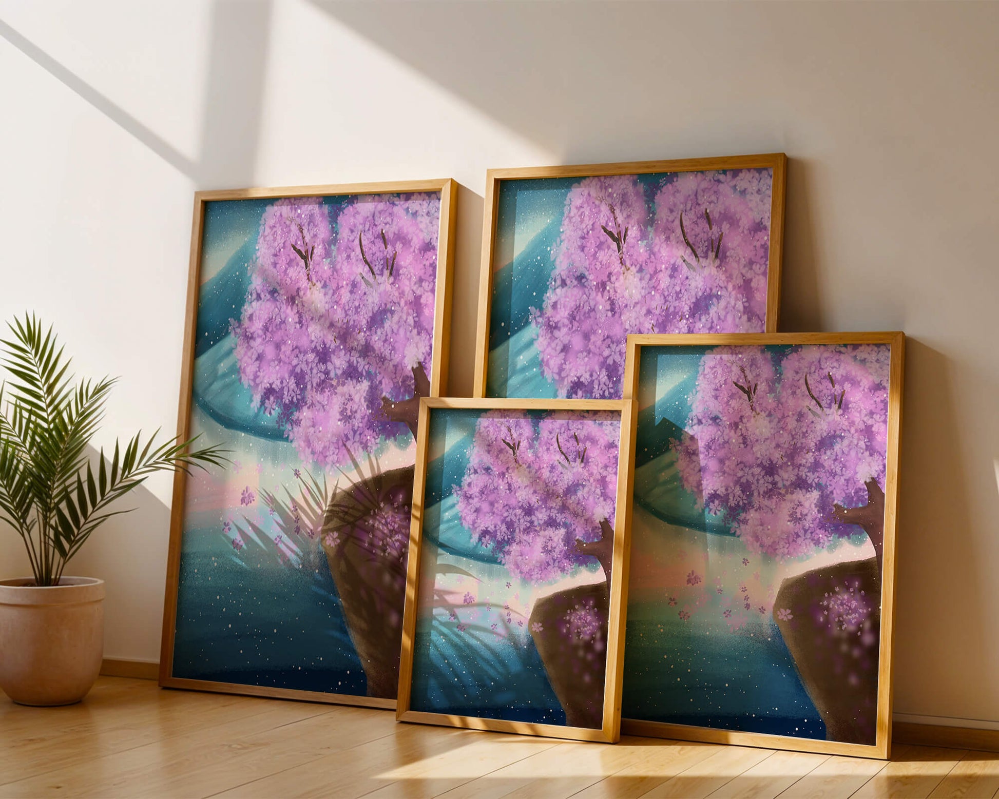 A Beautiful Cherry Blossom Tree in a Dreamlike Landscape