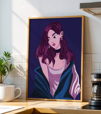 Stylish girl with purple hair and a blue jacket illustration