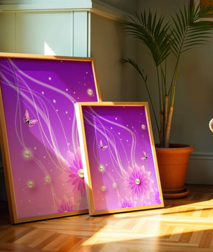 Design floral violet rêveur avec des papillons et des perles