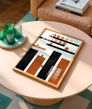 Abstract Geometric Art with Circles and Bars in Earth Tones