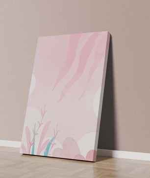 Diseño floral abstracto en rosa suave con hojas estilizadas y ondas