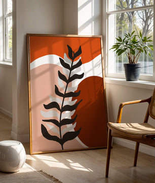 Abstract Botanical Print with Earth Tones and Modern Leaf Design