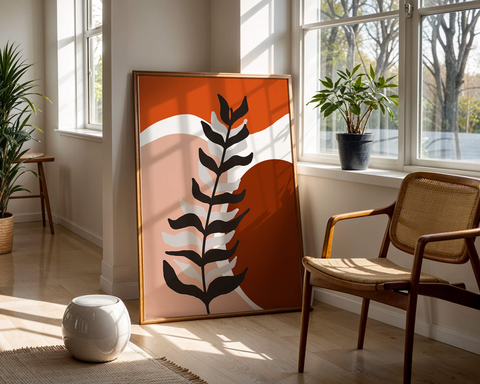 Abstract Botanical Print with Earth Tones and Modern Leaf Design