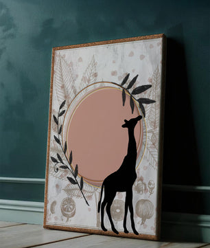 Von der Natur inspiriertes Kunstwerk mit Giraffensilhouette und botanischen Elementen