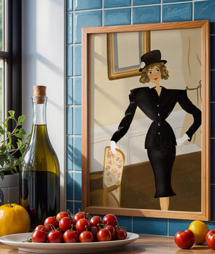 Elegant Woman in Vintage Fashion with Black Suit and Hat