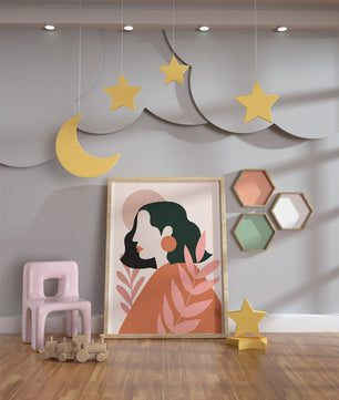 Abstract Female Portrait with Geometric Shapes and Floral Elements - Mi tienda