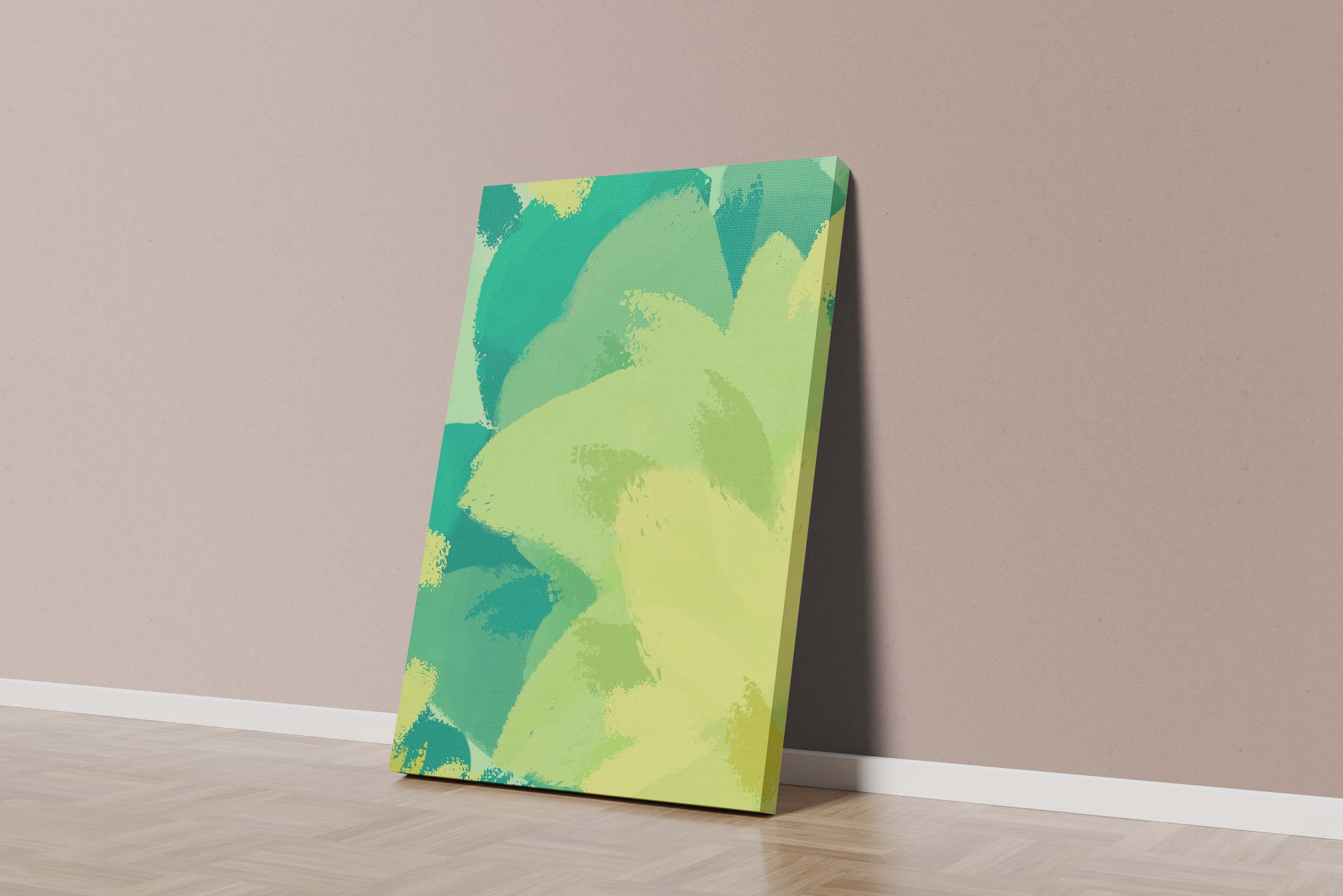 Abstract green and yellow brushstroke painting