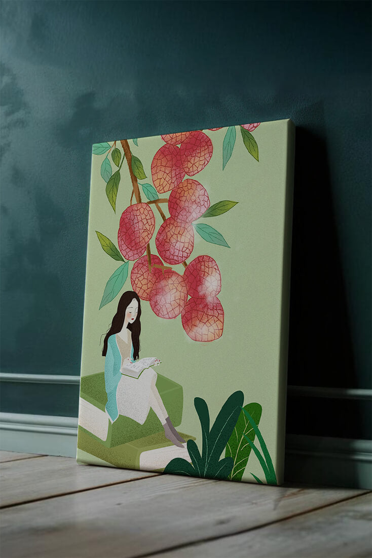 Woman Reading Under Lychee Tree With Greenery