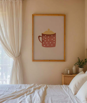 Decorative polka dot mug with yellow lid illustration