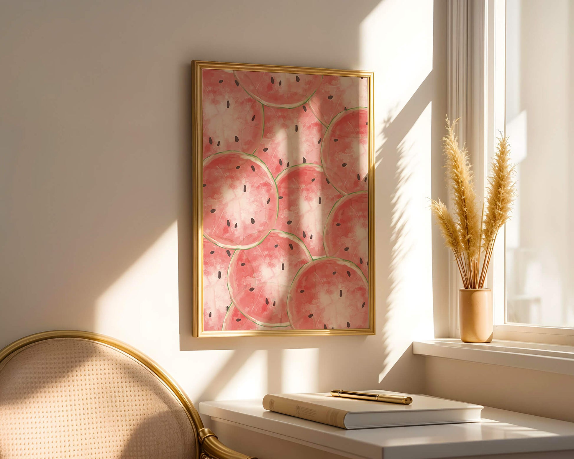 Watercolor watermelon slice pattern full of vibrant summer vibes