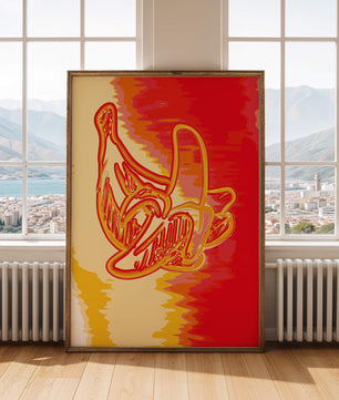 Abstract banana art with vibrant red and orange hues