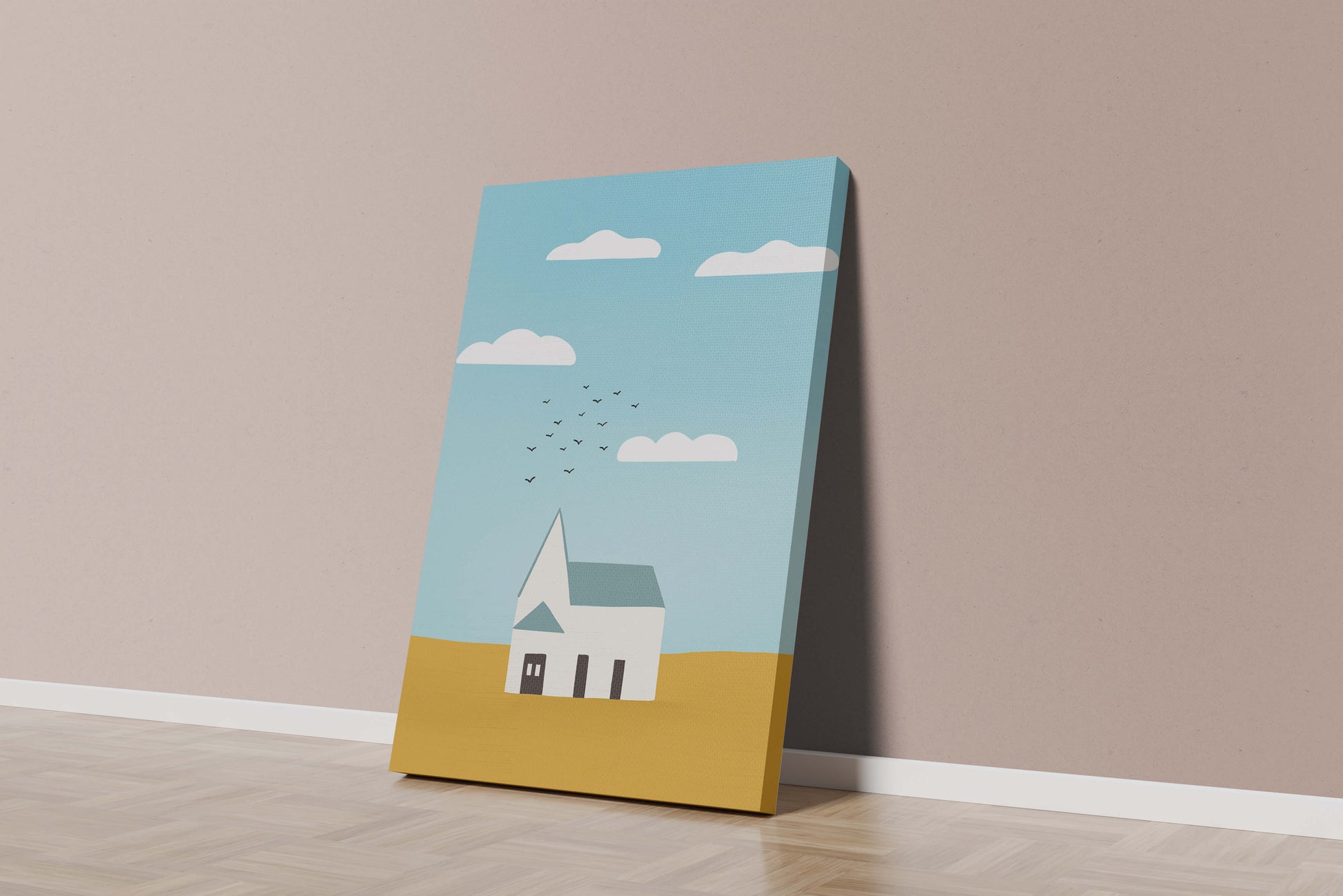 Minimalist Landscape with a White House and Sky