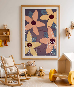 Colorful Floral Pattern with Abstract Leaves and Flowers