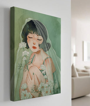 Ilustración emocional de una mujer rodeada de flores