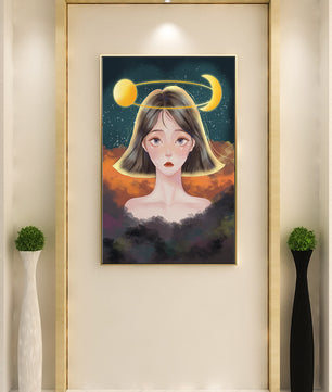 Surreal portrait of a girl with celestial elements