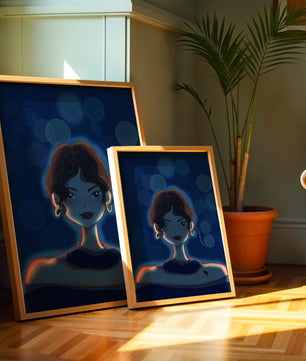 Illustration d'une femme avec des lumières bokeh et des boucles d'oreilles élégantes