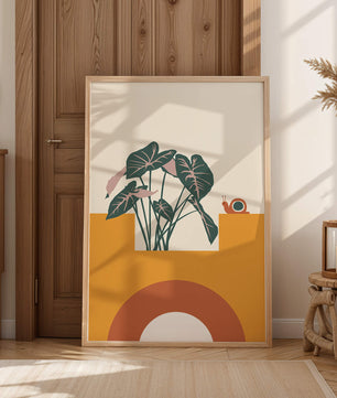 Abstract Botanical Art with Snail and Geometric Shapes - Mi tienda