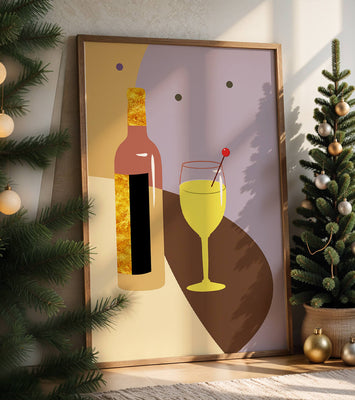 Minimalist Still Life with Wine Bottle and Glass in Soft Tones