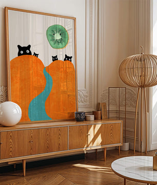 Playful Cats and Smiling Kiwi in Vibrant Hills