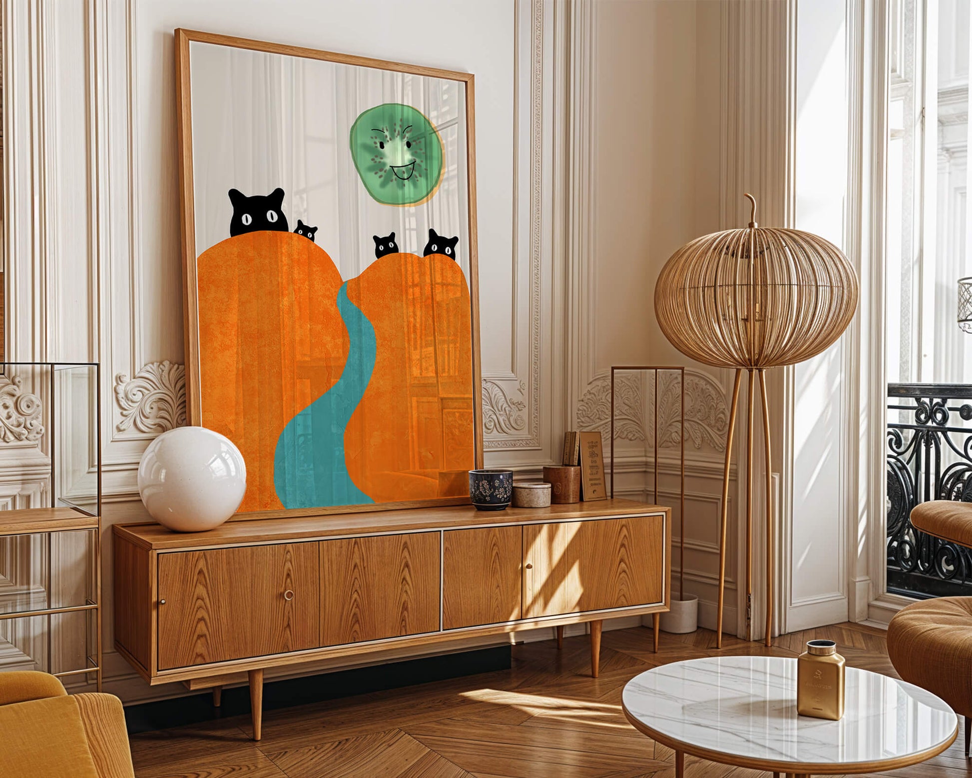 Playful Cats and Smiling Kiwi in Vibrant Hills