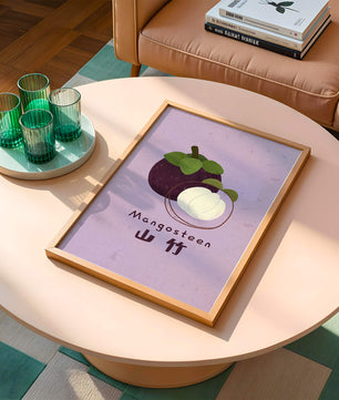 Illustration de fruit de mangoustan avec fond violet