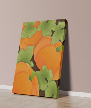 Colorful Pumpkin Pattern With Green Leaves