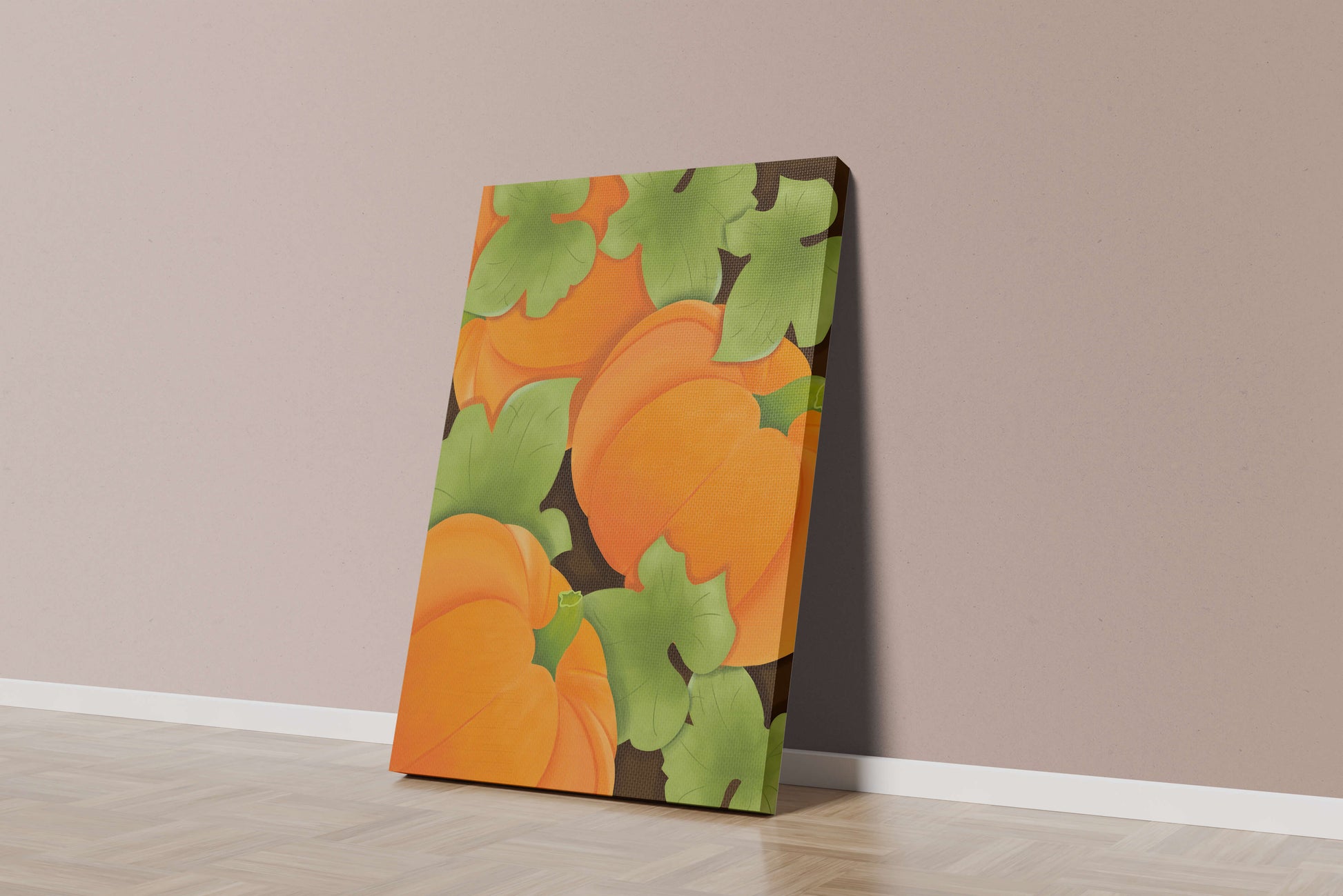 Colorful Pumpkin Pattern With Green Leaves