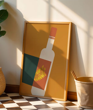 Modern Abstract Wine Bottle With Golden Leaf Design - Mi tienda