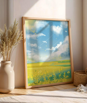 Sunny Meadow with Yellow Flowers and Blue Sky Scenic Art