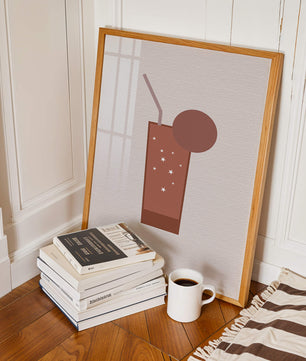 Minimalist Illustration of a Chocolate Drink with Straw and Window Background - Mi tienda