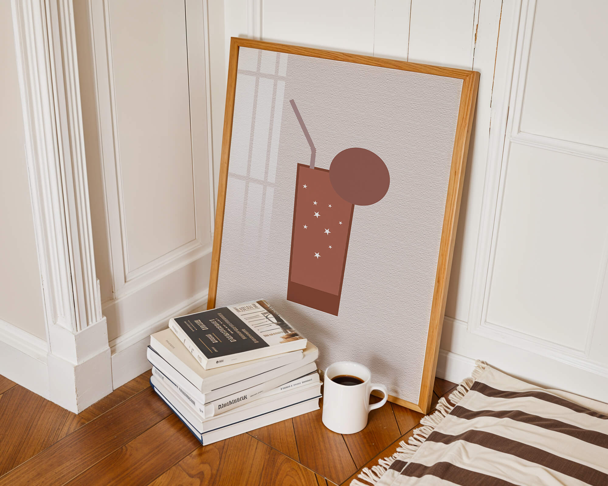 Minimalist Illustration of a Chocolate Drink with Straw and Window Background - Mi tienda