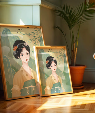 Traditional Asian Art Featuring Woman with Jewel Embellishments