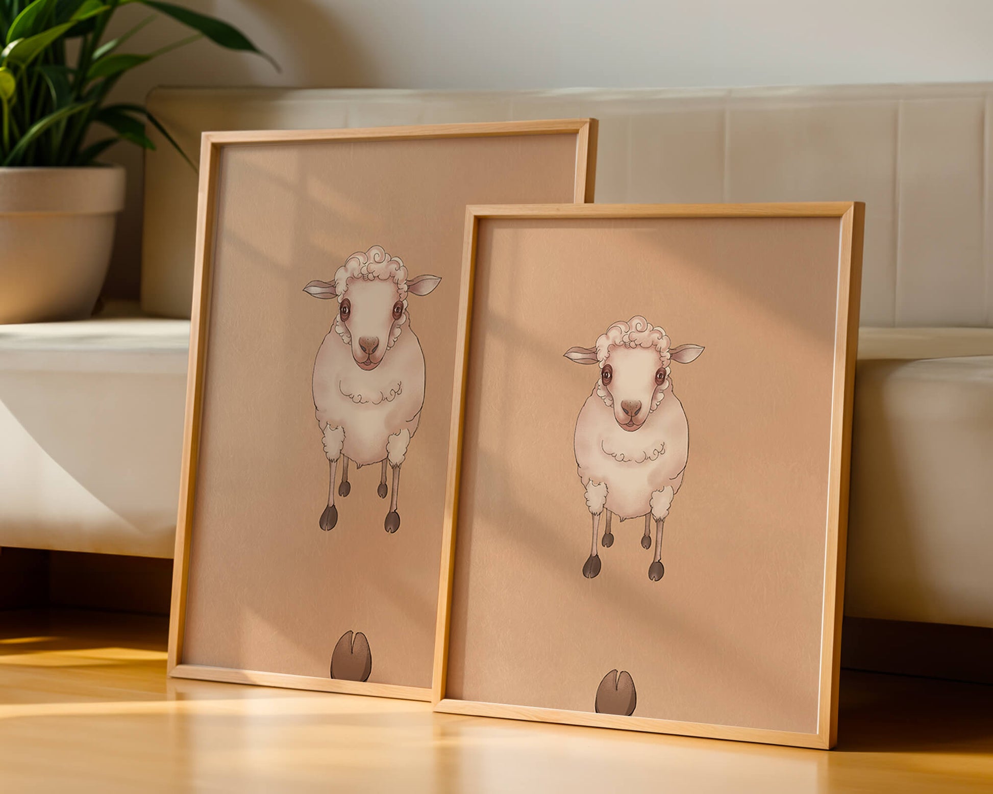 Ilustración de una oveja adorable sobre un fondo texturizado