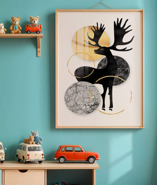 Zeitgenössische Elch-Silhouette-Kunst mit goldenen Akzenten und Marmorstruktur