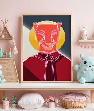 Arte de Puma Geométrico Colorido con Círculo Dorado
